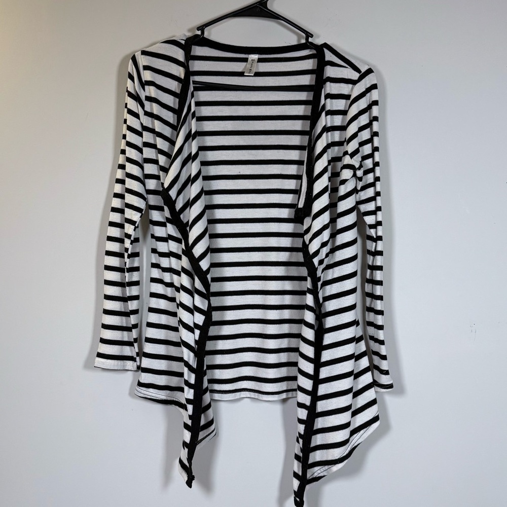 Black and White Striped Women's Cardigan